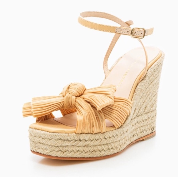 Loeffler Randall Peri Tan Wedge Sandals with Bow Detail - Picture 1 of 11